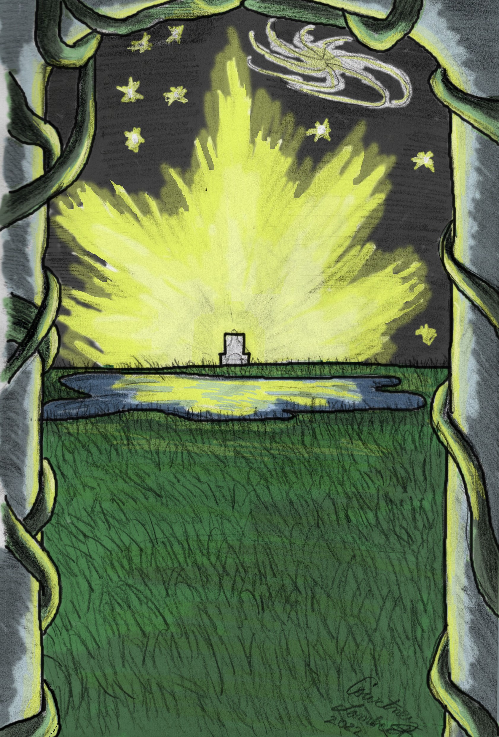 A digitally colored version of the penciled Dream Scene earlier.