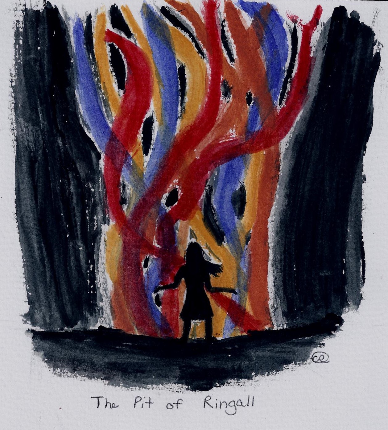 A silhouette of a woman against colorful spirals of light.