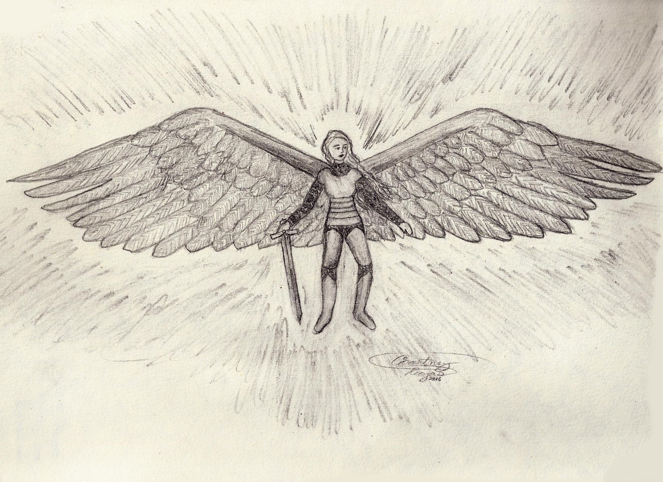 A winged human-like creature wearing armor and wielding a sword.